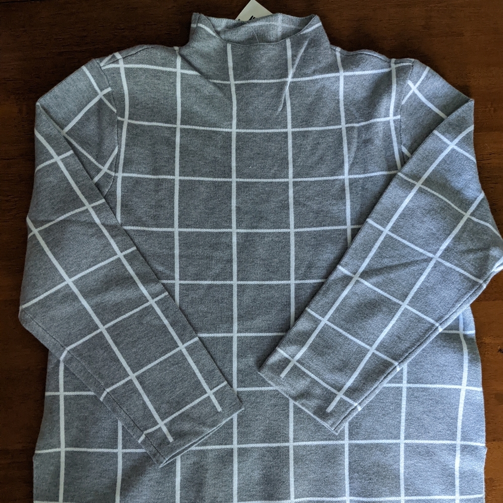 Grey Mockneck Grid Sweater NWT